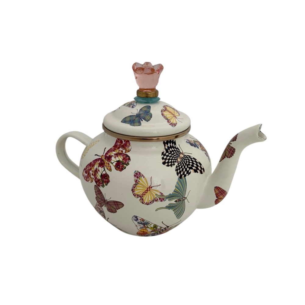 MacKenzie-Childs Small Retired Butterfly Garden Whimsical 4 Cup Enamel Teapot